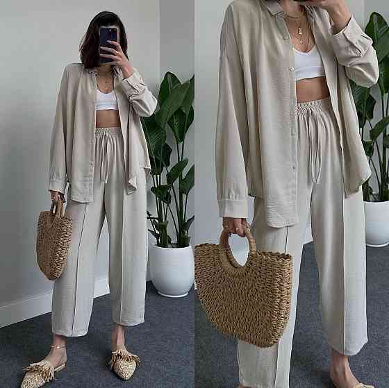 Жіночий легкий брючний костюм-двійка: сорочка та штани американський креп Беж, 44/46 Одеса