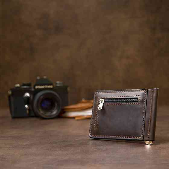 Винтажный кожаный зажим для денег Коричневый (GRANDE PELLE) Киев