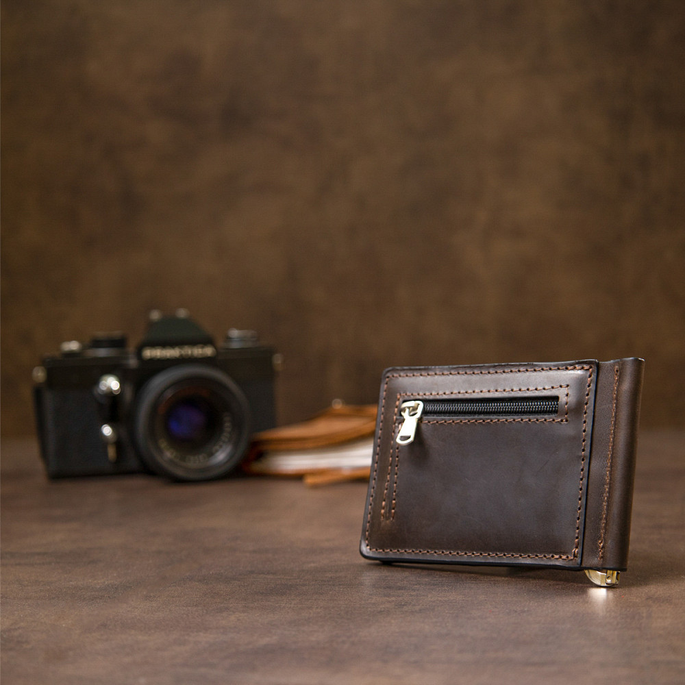 Вінтажний шкіряний затиск для грошей Коричневий (GRANDE PELLE) Київ - фото 2