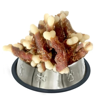 Ласощі для собак Lucky Star Кальцієва кістка в обгортці з качиного в'яленого м'яса 6.5 см в тубі 500 г (4820144302411) Вінниця - фото 1