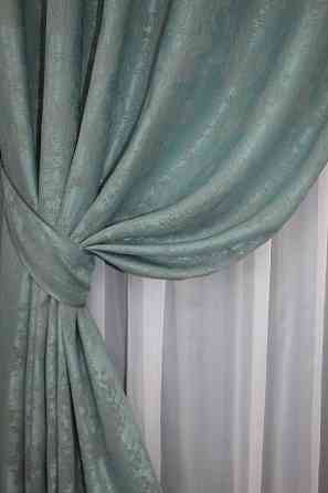 Комплект штор на люверсах VR-Textil Жакард Sultan XO № 1148ш Бірюзово-сірий 150х250 см 2 шт (37-0093) Київ