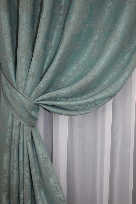 Комплект штор на люверсах VR-Textil Жаккард Sultan XO № 1148ш Бирюзово-серый 150х250 см 2 шт (37-0093) Киев - изображение 4