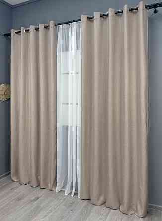 Комплект штор на люверсах VR-Textil Лен ELEMENTA № 1869ш Бежевый 150х270см 2 шт (37-0271) Киев