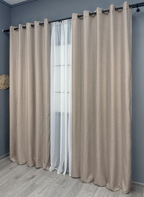 Комплект штор на люверсах VR-Textil Лен ELEMENTA № 1869ш Бежевый 150х270см 2 шт (37-0271) Киев - изображение 4