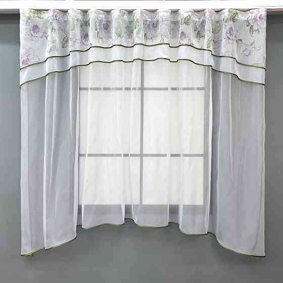 Кухонная гардина VR-Textil № 036к арка белый с сиреневым и салатовым 280х170 см (52-1172) Киев