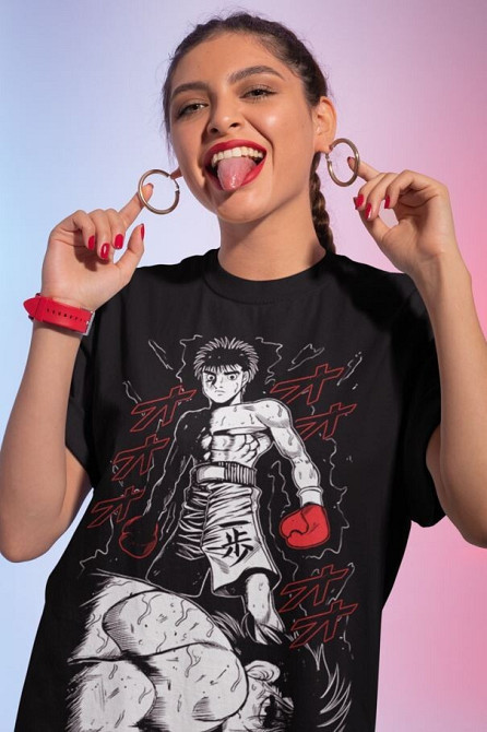 Футболка з аніме принтом Хаджіме Но Іппо Хаджіме оверсайз (S/M/L) Чорний AnimeJ0885 Дніпро - фото 5