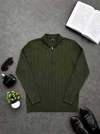 Чоловіча сорочка з застібкою з довгими рукавами хакі з коміром на блискавці класична стильна Velnes XL Одеса