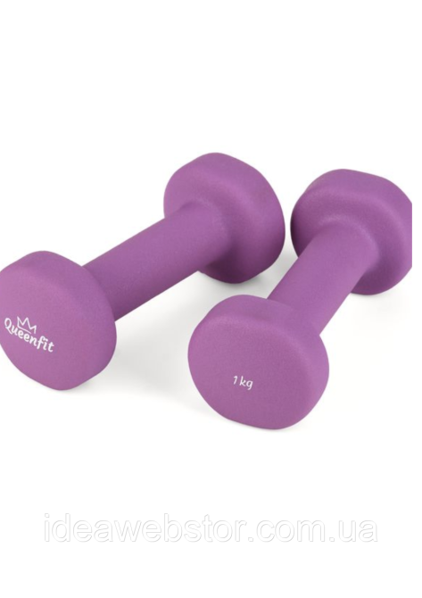 Гантели для фитнеса неопреновые Queenfit 2х1кг фиолетовый Киев - изображение 2
