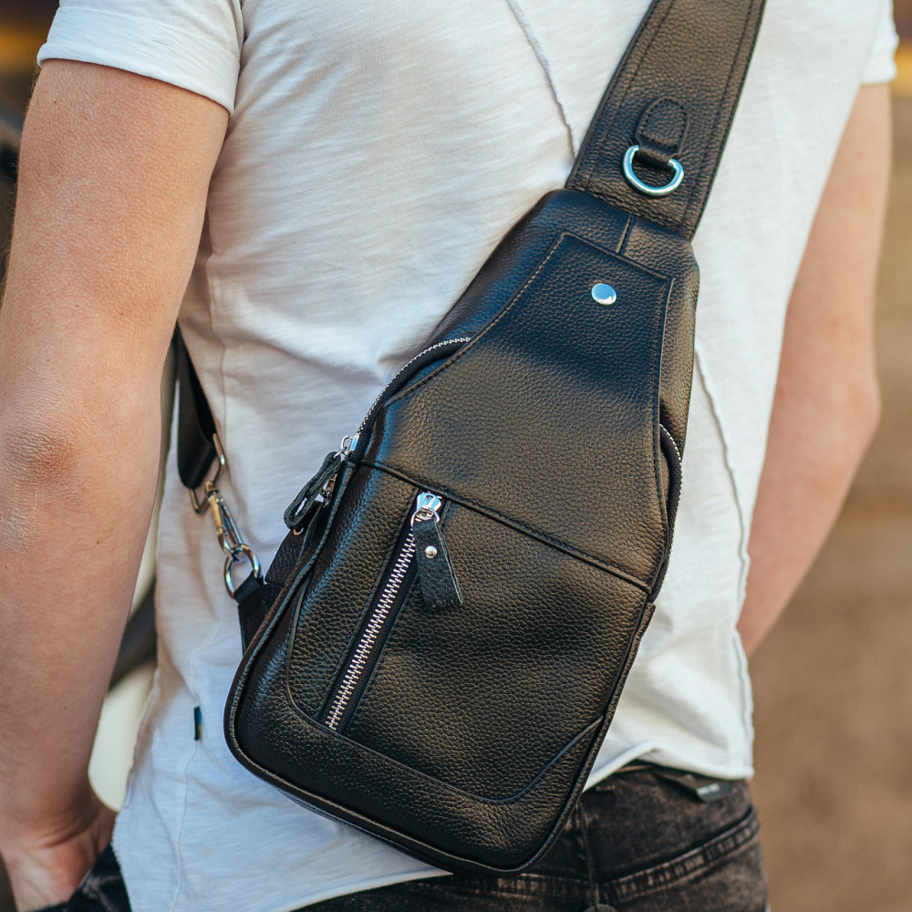 Чорний шкіряний чоловічий слінг на одне плече TIDING BAG Київ - фото 1