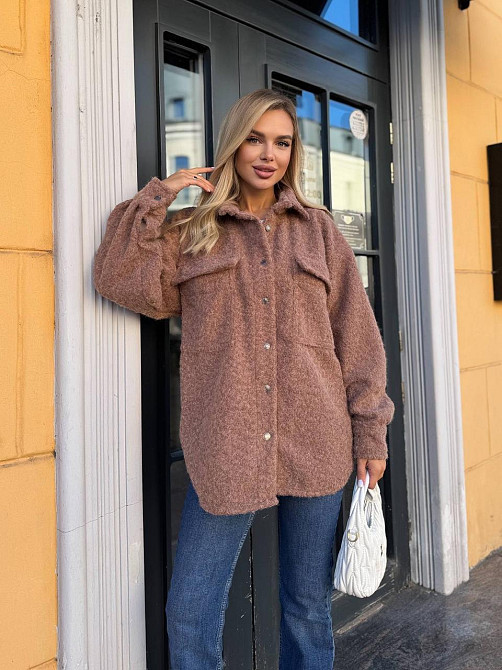 Жіноча тепла оверсайз сорочка на кнопках альпака барашок Шоколад Одеса - фото 1