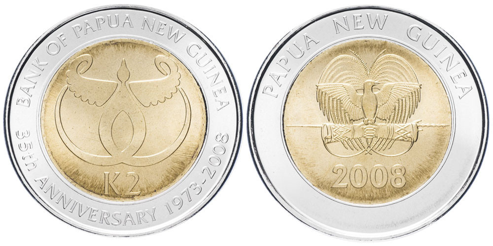 2 кины 2008 Папуа Новая Гвинея — 35 лет Банку Папуа Новой Гвинеи UNC Полтава - изображение 1