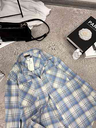 Женская повседневная оверсайз рубашка в клетку фланель 100% коттон Голубой, 48/52 Одесса