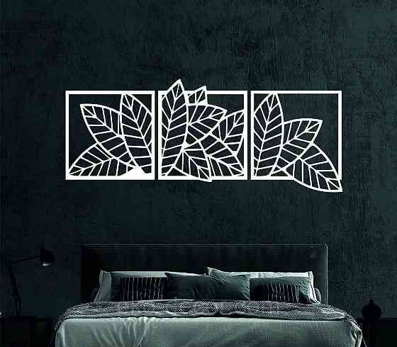 Декоративное настенное Панно «Листья» Декор на стену 30*73 см, Белый Киев