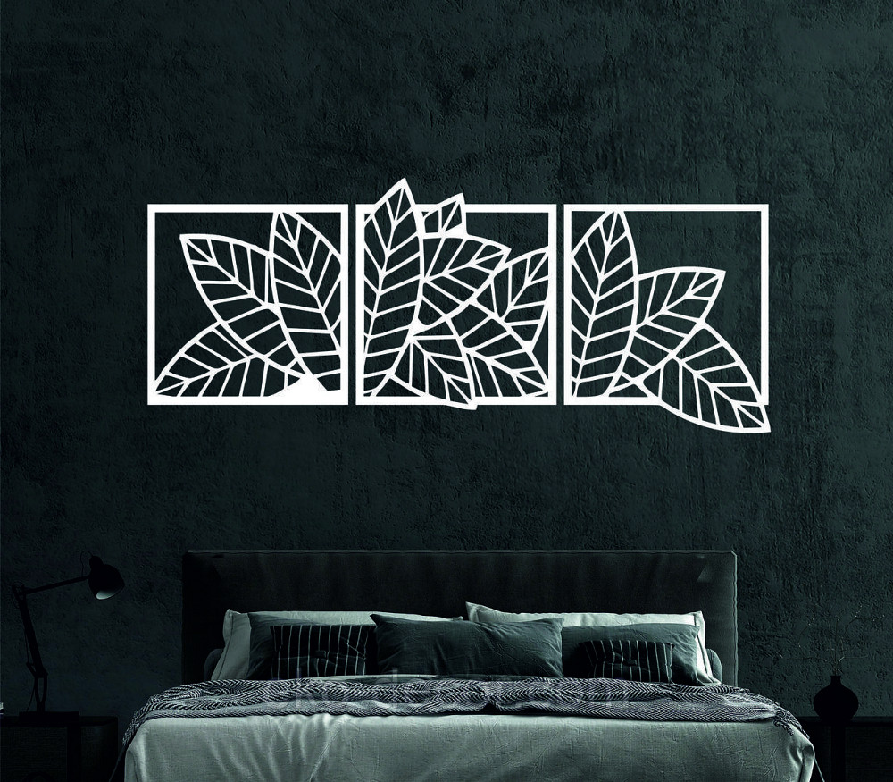 Декоративне настінне Панно «Листя» Декор на стіну 30*73 см, Білий Київ - фото 3