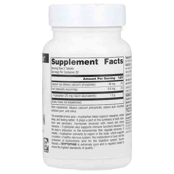 L-триптофан Source Naturals L-Tryptophan 500mg 60 Tablets Луцьк
