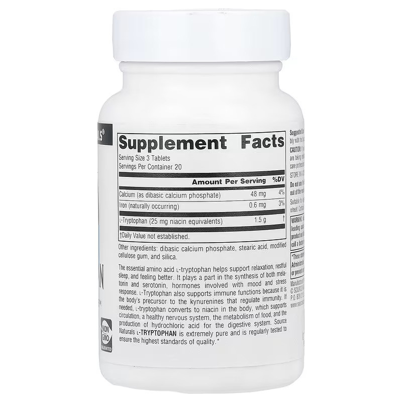 L-триптофан Source Naturals L-Tryptophan 500mg 60 Tablets Луцьк - фото 2