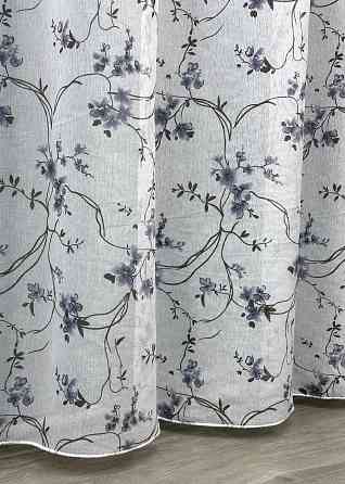 Тюль батист "Flora" колір білий з синьо-чорним принтом 1325т Київ