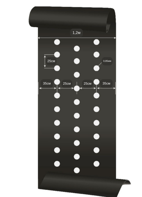Пленка 30 мкм 1.20м*1000м чёрная перфорированная для  мульчирования 3 отверстия Днепр - изображение 10