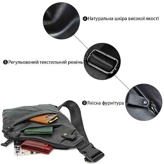 Практичная сумка через плечо кожаная 14997 Vintage Черная Киев