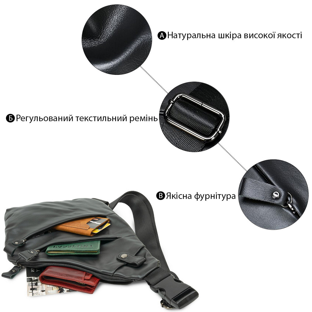 Практична сумка через плече шкіряна 14997 Vintage Чорна Київ - фото 4