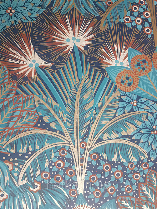 Шпалери флізелінові еко Rasch Sophia 0.53х10 рослинний принт квіти листя бірюза синій із золотом 3д Київ - фото 4