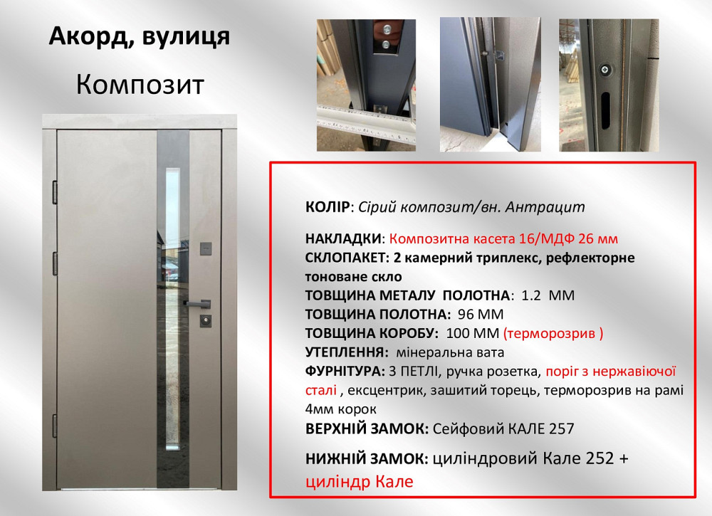 Двери уличные Redfort, модель Акорд с стеклопакетам, комплектация Композит (2 контура) Киев - изображение 8