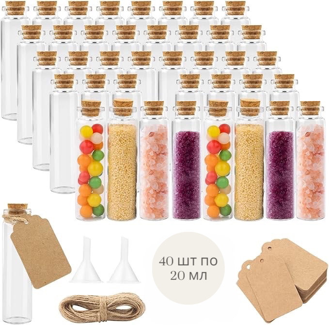 Стеклянные пробирки MXTIMWAN PLP40 прозрачные 40 шт 20 мл с пробками набор для декора Киев - изображение 1