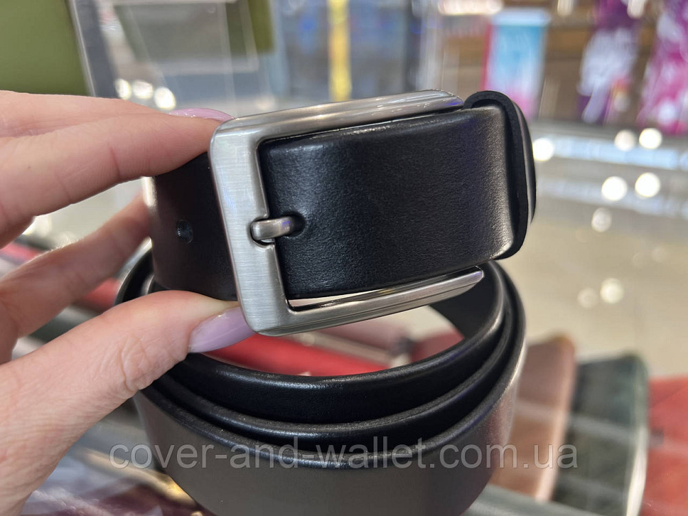 Чорний чоловічий ремінь батал під штани з натуральної шкіри Vintage 35 мм Київ - фото 3