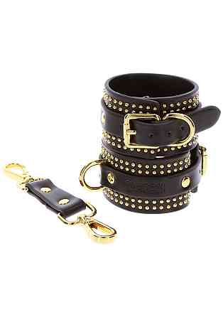 Поножи Taboom Vogue Studded Ankle Cuffs Set из веганской кожи, черные с золотистой фурнитурой Sex Aura Киев