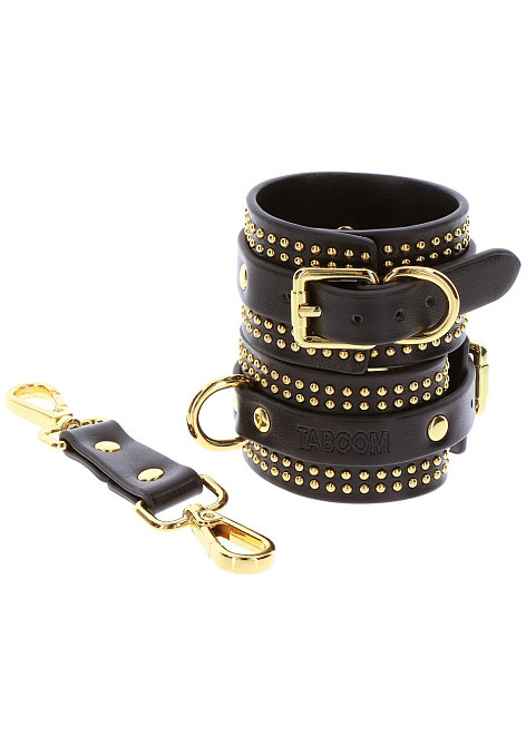 Поножі Taboom Vogue Studded Ankle Cuffs Set із веганської шкіри, чорні із золотистою фурнітурою Sex Aura Київ - фото 4