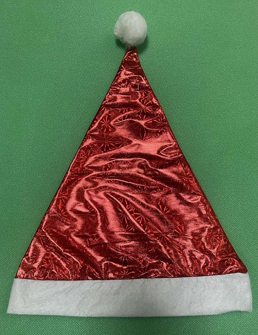 Новорічна шапка червона блискуча для дітей та дорослих, розмір по колу приблизно 56 см, текстиль Київ - фото 2