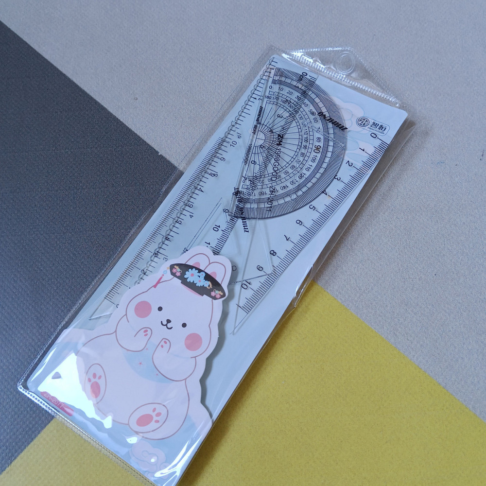Набор линеек. 20 см линейка, транспортир, 2 угольника прозрачные с чохлом Киев - изображение 2
