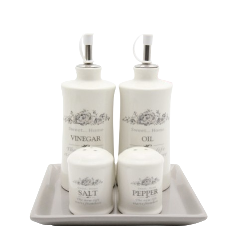 Набір ємностей для олії/оцту Розарій 5 предметів (пляшка 2шт/ємність 2 шт/підставка) кераміка S&T 700-06-11 Житомир - изображение 3