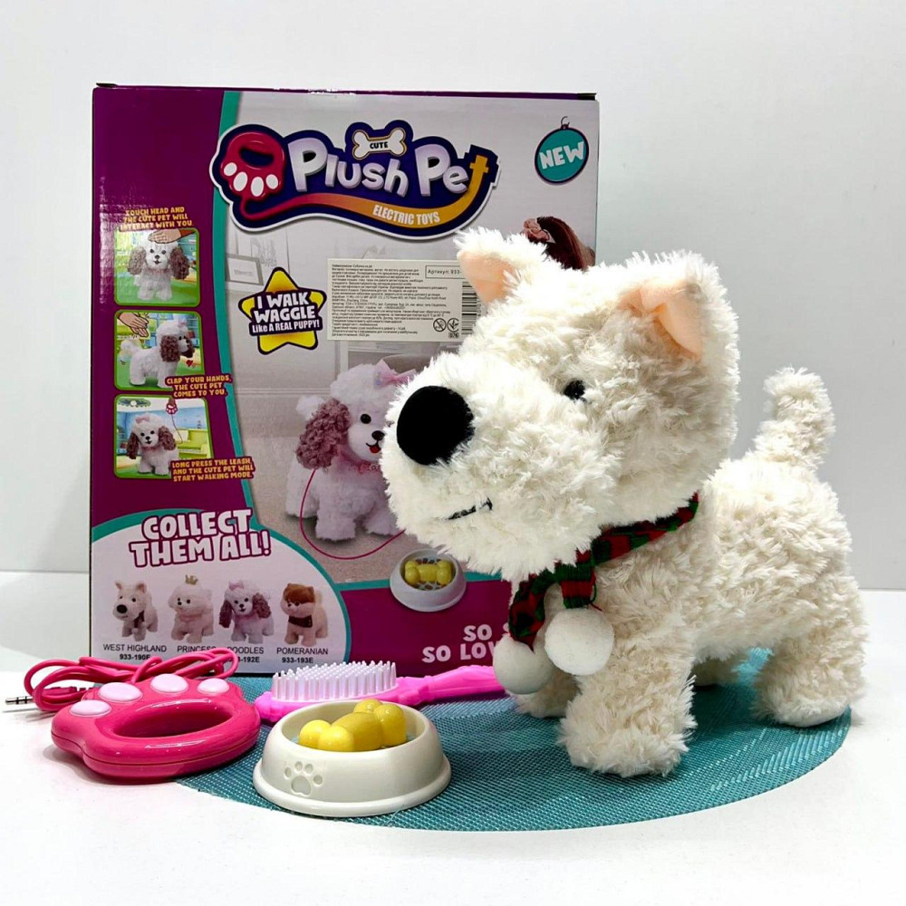 Собачка інтерактивна на повідку ходить виляє хвостом видає звуки повідок д/в реагує на дотик і ляскання долонь знімний шарфик Чернигов - изображение 2