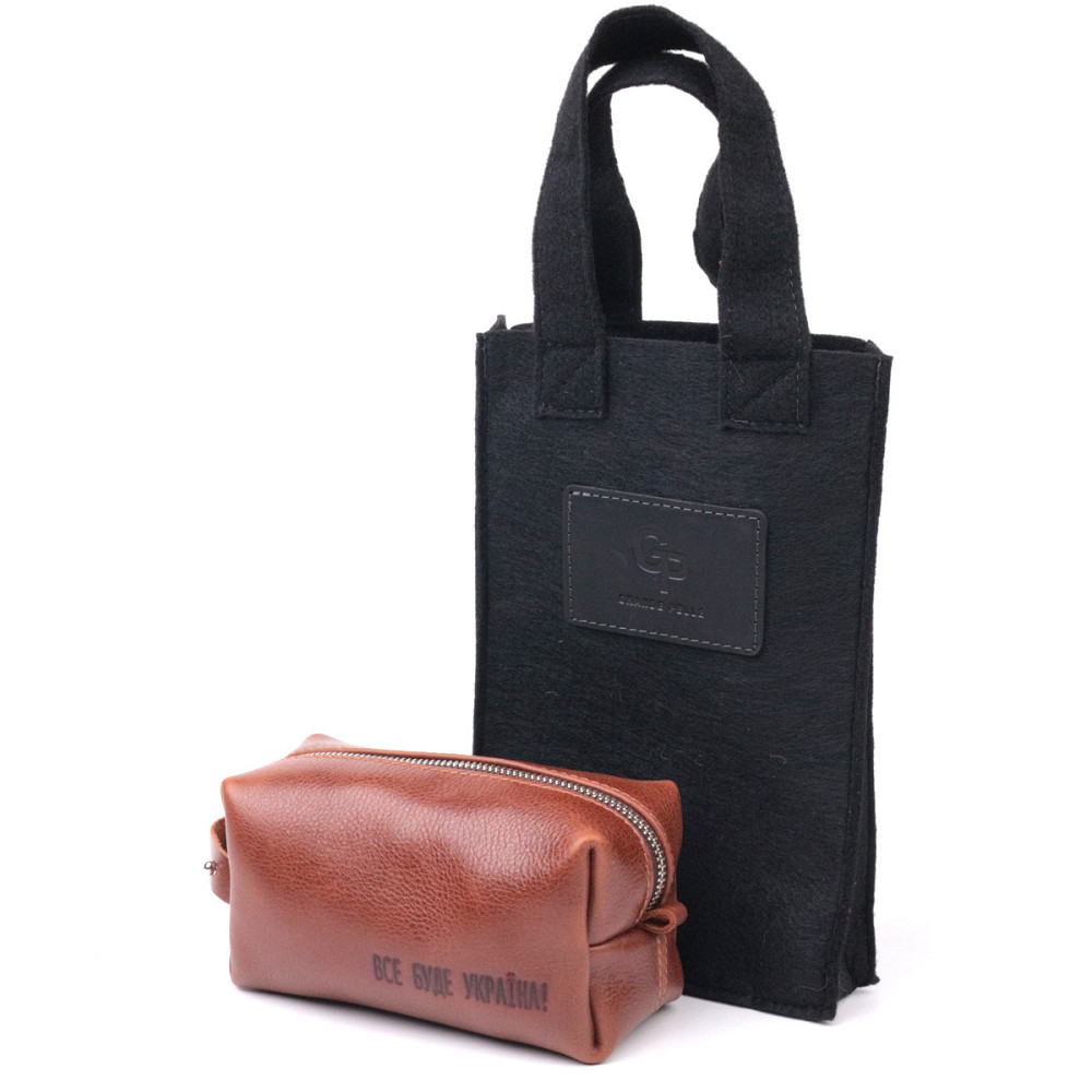 Компактна косметичка з гладкої шкіри на блискавці Україна GRANDE PELLE 16763 Світло-коричнева Київ - фото 7