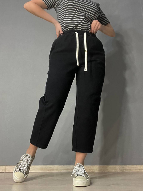 Джинси жіночі A-N 9962 MOM кюлоти укорочені резинка на таліі шнурок чорні, чорний, M, M, 76 см, 100 см Київ - фото 16