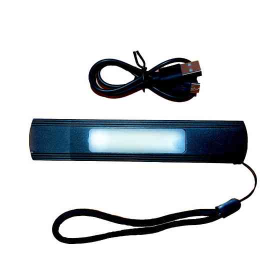 Фонарик с аккумулятором и боковым светом 10Вт, IP54, черный Днепр