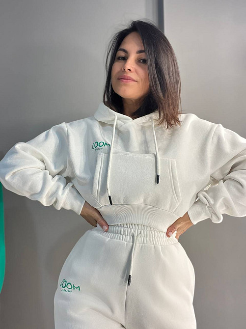 Костюм женский Quzen 493-497 укороченное худи с капюшоном MOOD брюки резинка утепленный белый, белый, M Киев - изображение 13