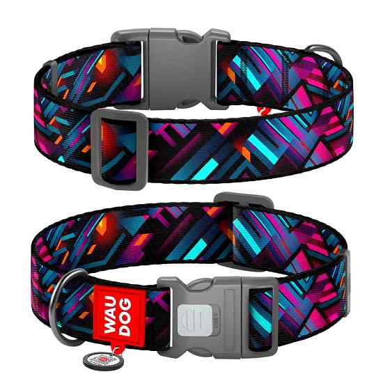 Нашийник для собак нейлоновий WAUDOG Nylon з QR паспортом, малюнок "Нескінченні світи", пластик Коломыя