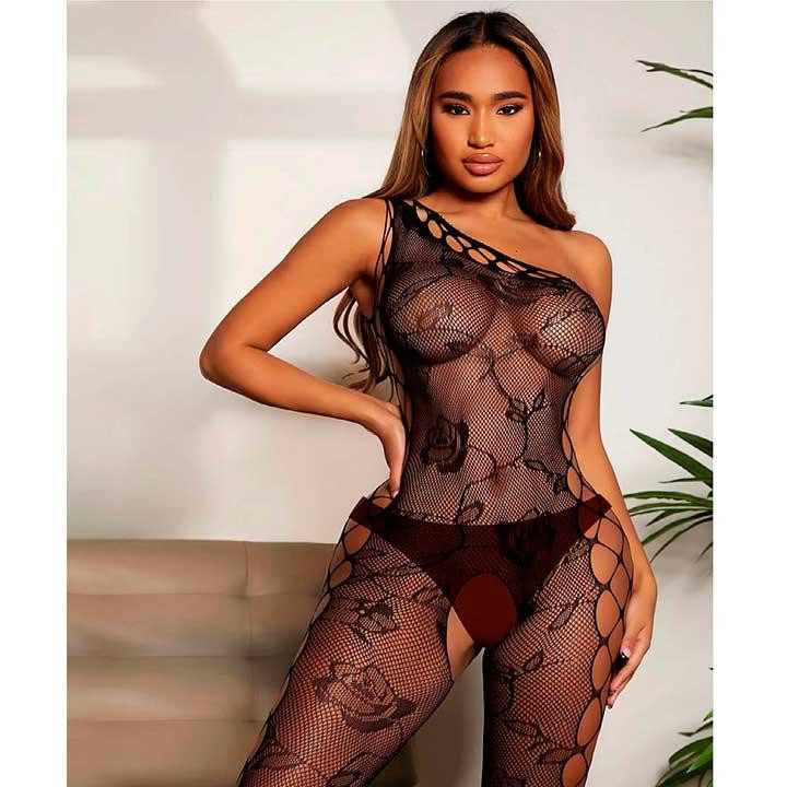 Эротический БодиСтокинг через плечо - Чёрный - S/M/L – Эротическое бельё Винница - изображение 2