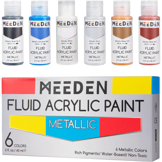 Набор жидких акриловых красок Fluid Metallic 6×60мл MEEDEN Киев