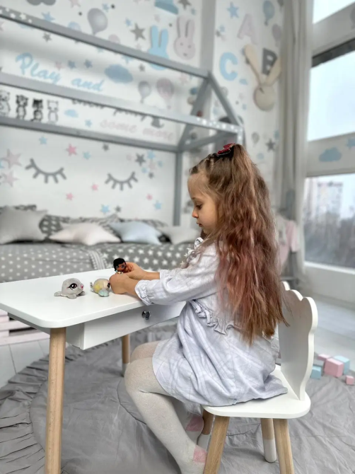 Дитячий столик зі стільчиком Ведмедик та ящиком для олівців та розмальовок (Білий) Вінниця - фото 7