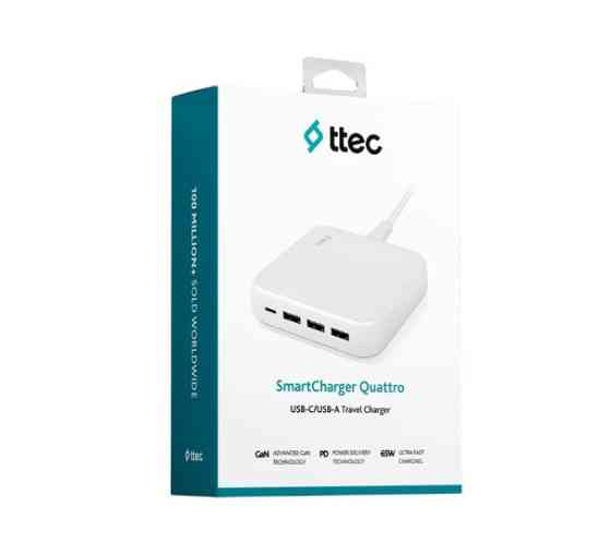 Мережевий зарядний пристрій Ttec SmartCharger Quattro GaN USB-C/USB-A 65 W White (2SCG02B) Білий Харьков