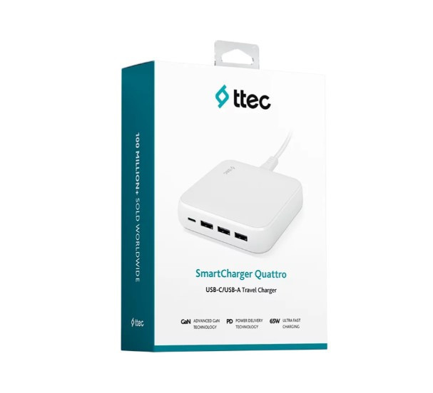 Мережевий зарядний пристрій Ttec SmartCharger Quattro GaN USB-C/USB-A 65 W White (2SCG02B) Білий Харьков - изображение 4