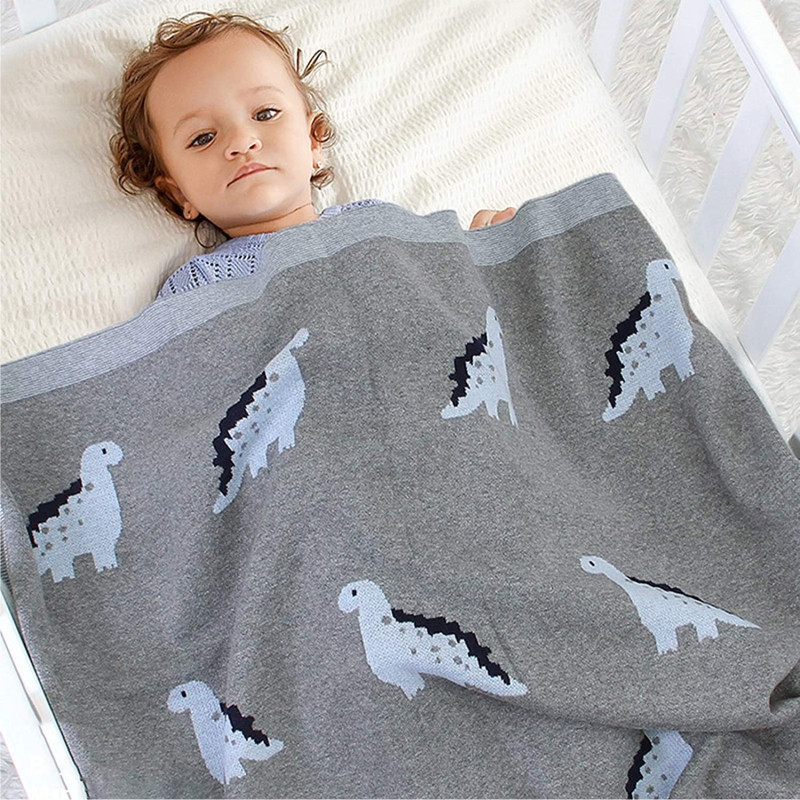 Плед Детский Lovely Svi Хлопок 80х100 см Вязаный Серый Динозавры Киев - изображение 2