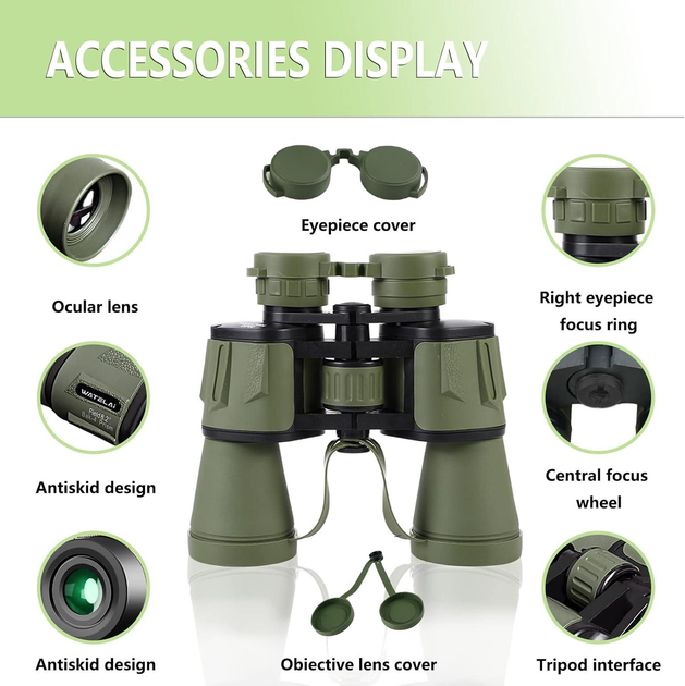 Бинокль полевой 10х50 для охоты и туризма (Зеленый) Винница - изображение 4