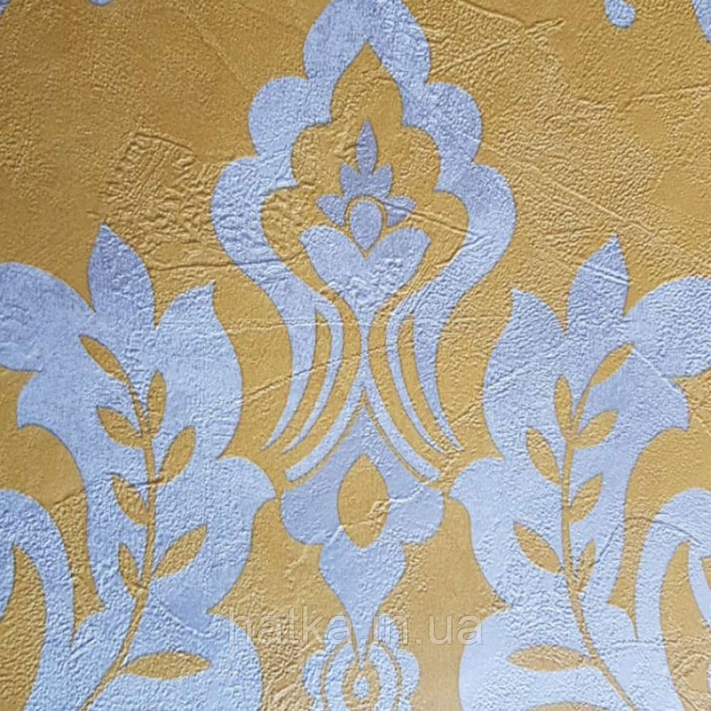 Шпалери вінілові на флізелін AS creation New-life вензелі великі сріблясті на жовтому під штукатурку Київ - фото 3