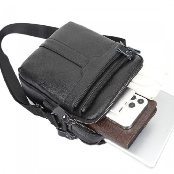 Чоловіча шкіряна сумка-месенджер через плече Tiding Bag A25-3278A Чорна Кам'янське