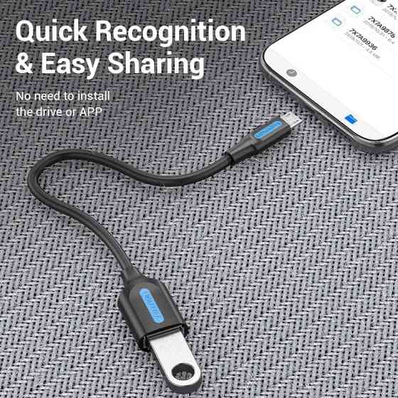 Перехідник USB 2.0 Micro BM --> USB AF (OTG) 0.15 м,  PVC Vention чорний Вінниця