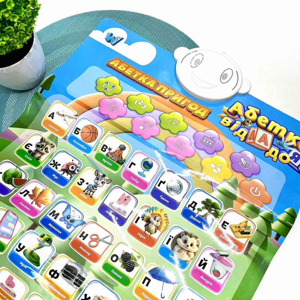 Плакат інтерактивний WToys українська мова алфавіту назви тварин і комах пісні вірші загадки регулювання гучності (39531) Чернігів - фото 2